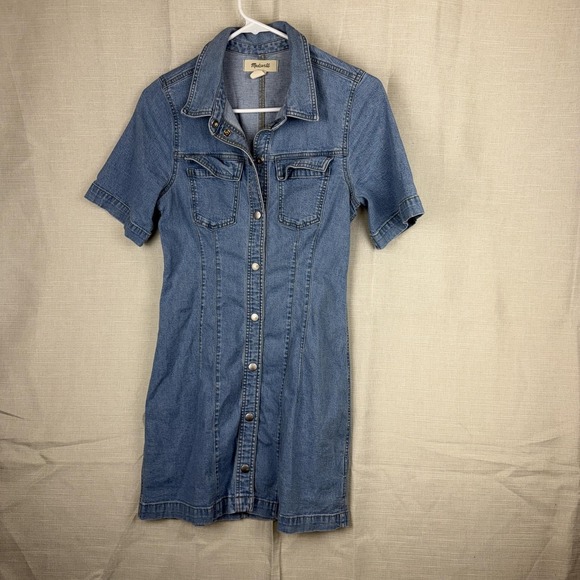 Madewell Dresses & Skirts - Madewell Dress Womens 2 Blue Denim Short Sleeve Snap Front Shirt Mini Stretch